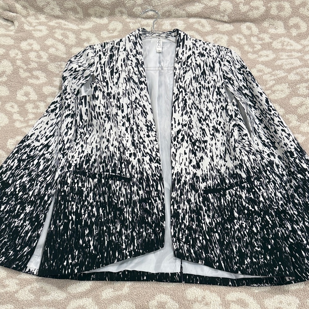 Black and White Patterned Cape Blazer